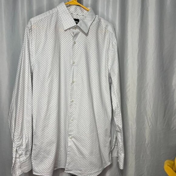 BOSS Slim Fit Stretch Dress Shirt | White Micro-Dot Print | Size 17½ - Picture 5 of 8